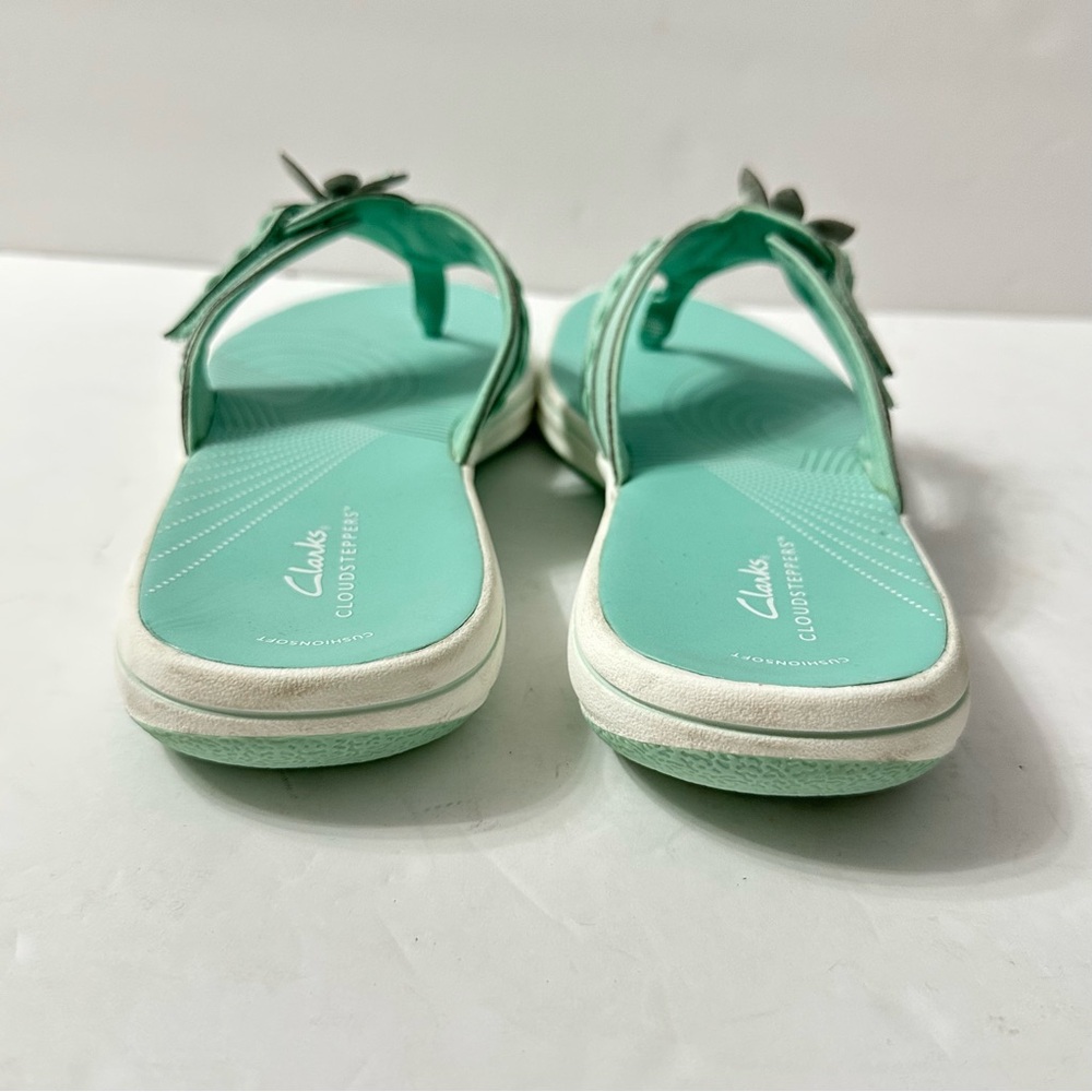 Clarks Cloudsteppers Womens Sandals Flip Flop Comfort Flower Turquoise 9.5 - Picture 4 of 10